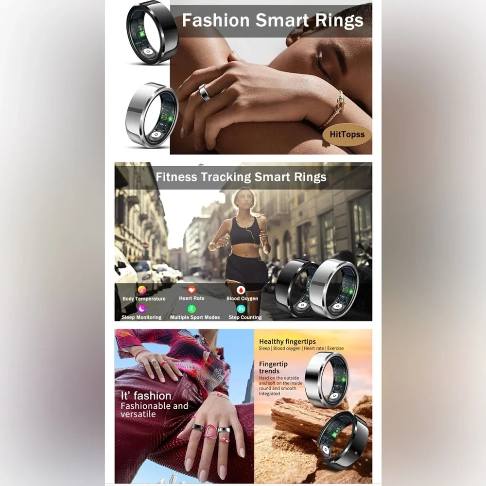 HitTopss Smart Ring, Silver # 10, Fitness Sleep Health Tracker, Waterproof